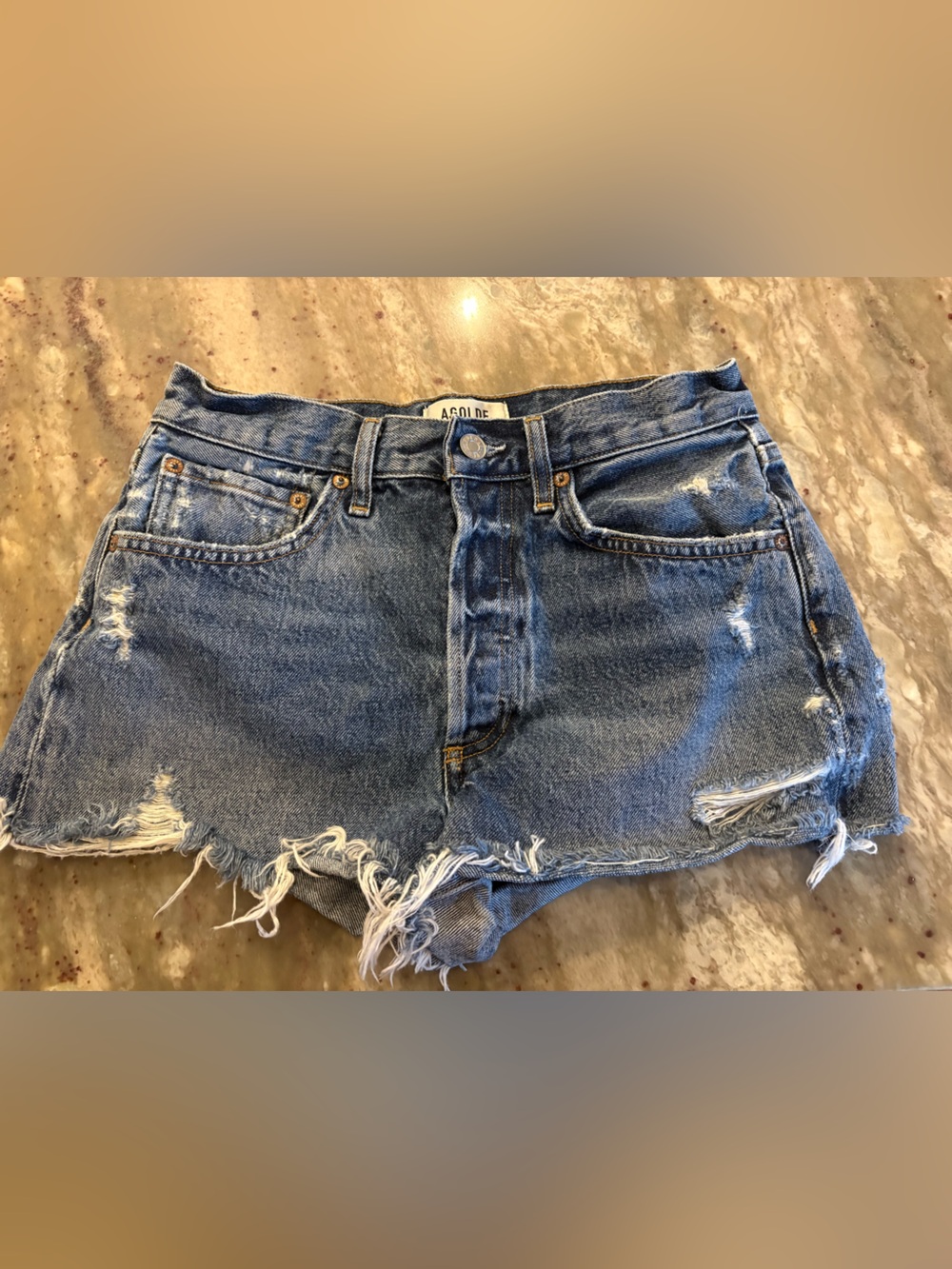 Agolde Blue Distressed Cutoff Jean Shorts